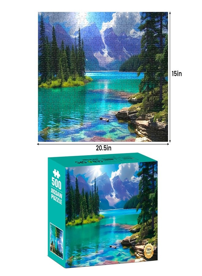 WSCXSC 500 Pieces Puzzles for Adult Jigsaw Puzzle 500 Piece Puzzle Elderly Puzzle Mountain Forest Lake Puzzles Gift for Mom Dad Family Friend Family Activity Games Home Decor Wall Art 20.5x15IN - Image 2
